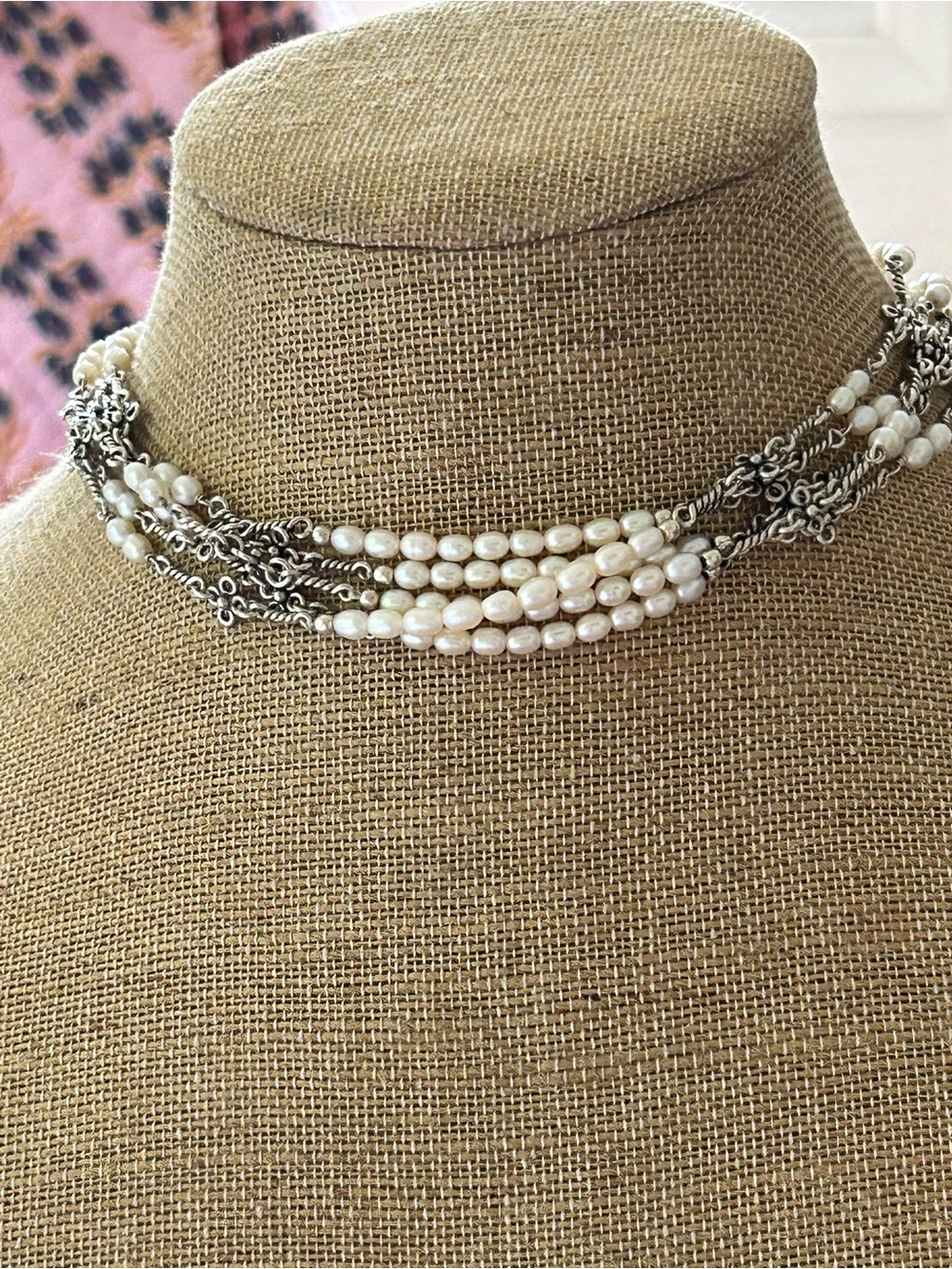 Silpada Sterling Silver flower Multi-Strand Pearl choker retired
